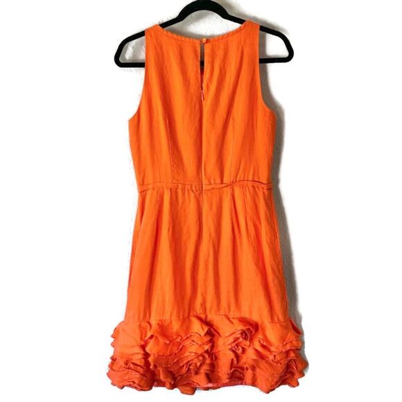 Taylor Orange Linen Ruffled Hem Sheath Dress Size 6 - Picture 2 of 6